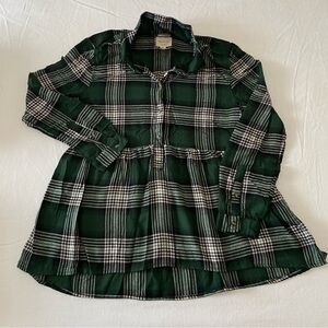 American Eagle Emerald Green Plaid Peplum Button Down Blouse